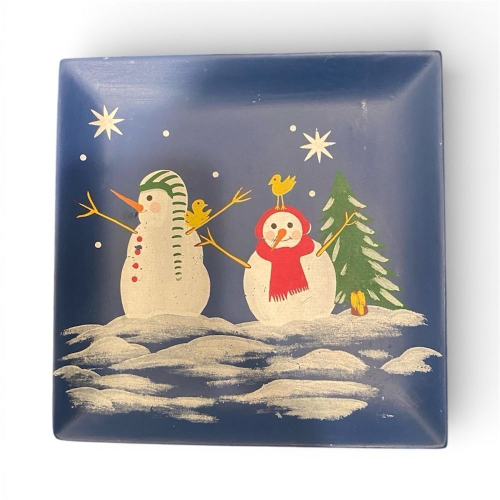 Festive Snowman Holiday Plate – Vintage Linens & Things – 8x8